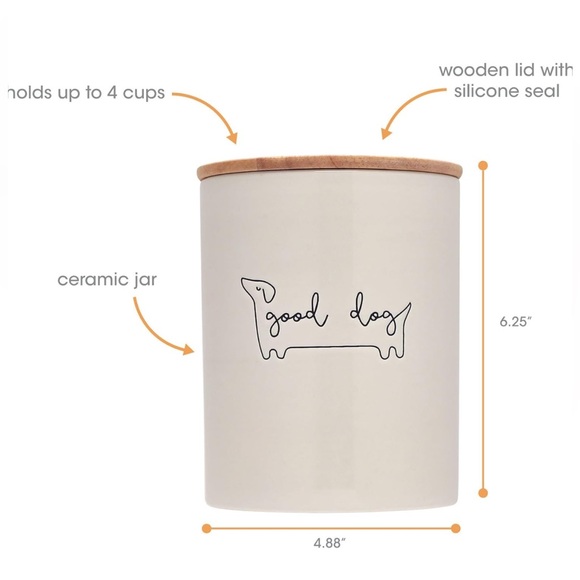 Pearhead Good Dog Treat Jar, Ceramic and Wood Pet Treat Canister - Picture 4 of 7